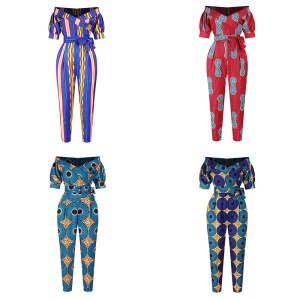 Combinaison africaine musulmane  femme imprimé lanterne manches