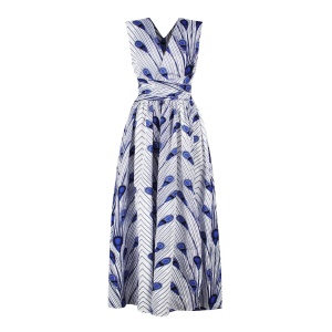 Robe femme africaine avec bretelles imprimées fendues tissu Wax