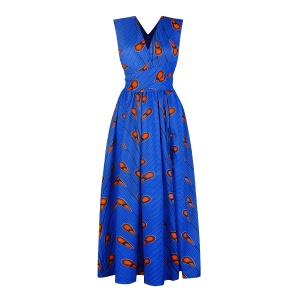 Robe femme africaine avec bretelles imprimées fendues tissu Wax