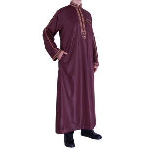 Costumes islamiques pour hommes ensemble de deux pièces avec bordure brodée polyester et coton