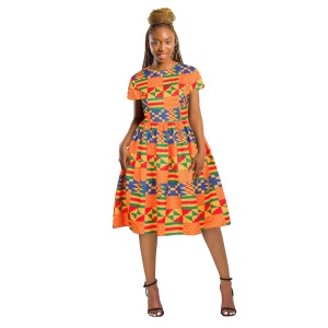 Robe africaine à manches courtes imprimée pour femme tissu wax