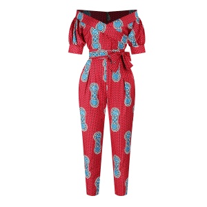 Combinaison africaine musulmane  femme imprimé lanterne manches