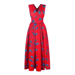 Robe femme africaine avec bretelles imprimées fendues tissu Wax