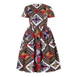 Robe africaine à manches courtes imprimée pour femme tissu wax