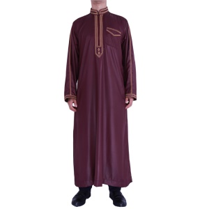 Costumes islamiques pour hommes ensemble de deux pièces avec bordure brodée polyester et coton
