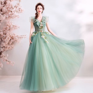 TIANSHIJIAYI Robe de soirée en organza vert