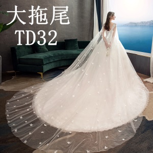 Robe de mariée principale longue queue  motif ciel étoilé