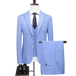Costume pour homme trois pièces avec fente au milieu arrière et deux boucles à carreaux