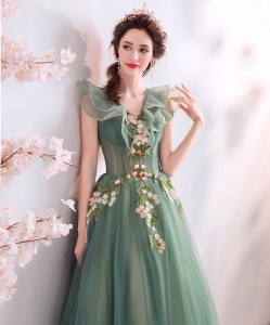 TIANSHIJIAYI Robe de soirée en organza vert