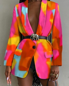 Veste de costume boutonnée  avec ceinture pour femme