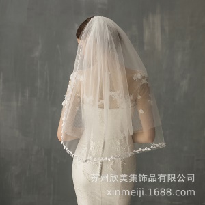 V633 voile de mariée à double voile de mariage à deux niveaux bord