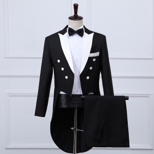 Ensemble smoking pour hommes en coton double rangée avec trois boutons costume