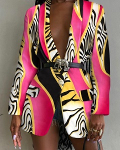 Veste de costume boutonnée  avec ceinture pour femme