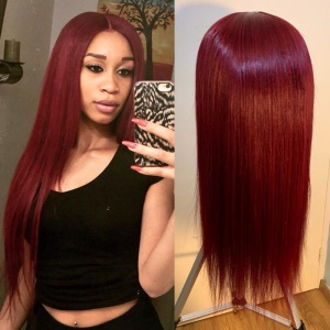 Perruque aux  cheveux  synthétiques lisses avec closure lace frontale