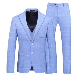 Costume pour homme trois pièces avec fente au milieu arrière et deux boucles à carreaux