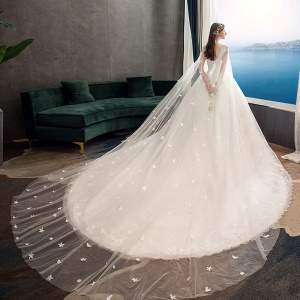 Robe de mariée principale longue queue  motif ciel étoilé