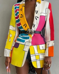 Veste de costume boutonnée  avec ceinture pour femme