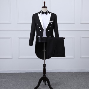 Ensemble smoking pour hommes en coton double rangée avec trois boutons costume