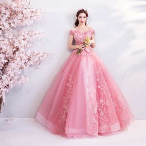 TIANSHIJIAYI robe de soirée rose tridimensionnelle