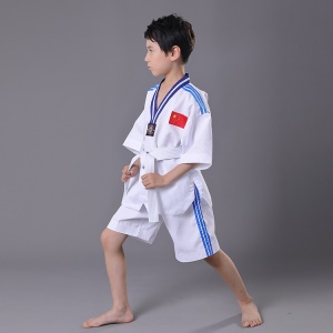 Uniforme  de Taekwondo manches courtes rayures de coton
