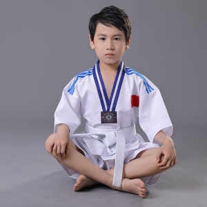 Uniforme  de Taekwondo manches courtes rayures de coton
