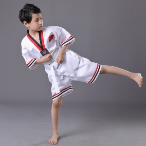 Uniforme  de Taekwondo manches courtes rayures de coton