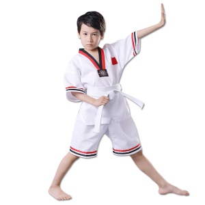 Uniforme  de Taekwondo manches courtes rayures de coton