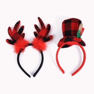JINMINGGUAN tête de cerf  de Noël en bois de cerf/Chapeau haut de forme en tissu à carreaux décoration de noel