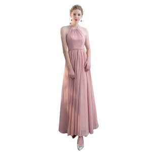 Robe de demoiselle d'honneur en mousseline de soie avec bretelles