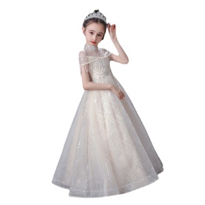 Fille robe robe zip dos col montant avec paillettes