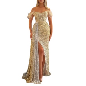 Robe femme col V avec fente polyester