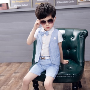 TONGBOXIAOYU Costume enfant short à boutonnage simple avec revers en V profond