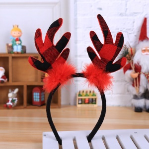 JINMINGGUAN tête de cerf  de Noël en bois de cerf/Chapeau haut de forme en tissu à carreaux décoration de noel