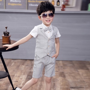 TONGBOXIAOYU Costume enfant short à boutonnage simple avec revers en V profond