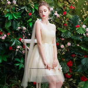 MEIXUELAI robe de demoiselle d'honneur jupe courte en satin et dentelle