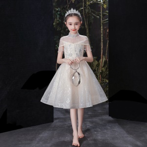 Fille robe robe zip dos col montant avec paillettes
