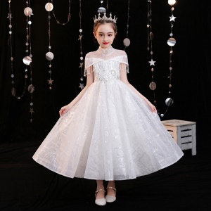 Fille robe robe zip dos col montant avec paillettes