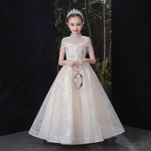 Fille robe robe zip dos col montant avec paillettes