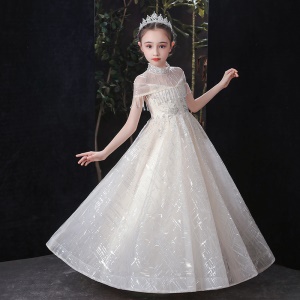 Fille robe robe zip dos col montant avec paillettes
