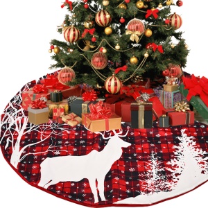 JINMINGGUAN tapis  d'arbre de Noël motif à carreaux super doux wapiti