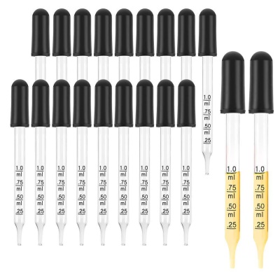 HUIYA Compte-gouttes en verre  avec tête en caoutchouc noir gradué 1ml