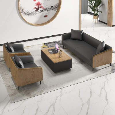Canapé de bureau avec coussins en éponge en cuir synthétique et Pieds en acier au carbone