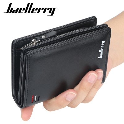 Baellerry Portefeuille pour hommes en cuir PU avec fermeture éclair et fermeture à glissière 2 plis