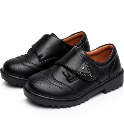 Chaussure noire en cuir pour enfants en cuir artificiel avec  semelle en caoutchouc