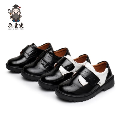 Chaussure noire en cuir pour enfants en cuir artificiel avec  semelle en caoutchouc