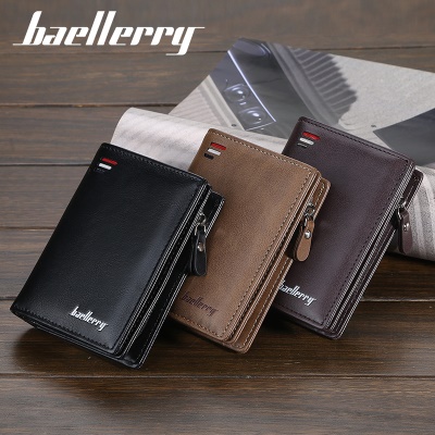Baellerry Portefeuille pour hommes en cuir PU avec fermeture éclair et fermeture à glissière 2 plis
