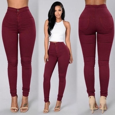 Pantalon Jean femme taille haute coton serré