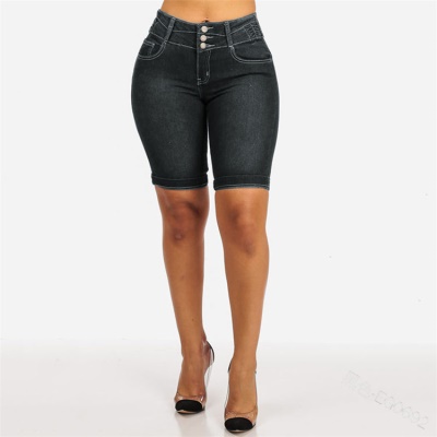 Shorts jean  en denim pour femmes slim fit bride couleur unie