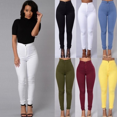 Pantalon Jean femme taille haute coton serré