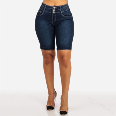 Shorts jean  en denim pour femmes slim fit bride couleur unie